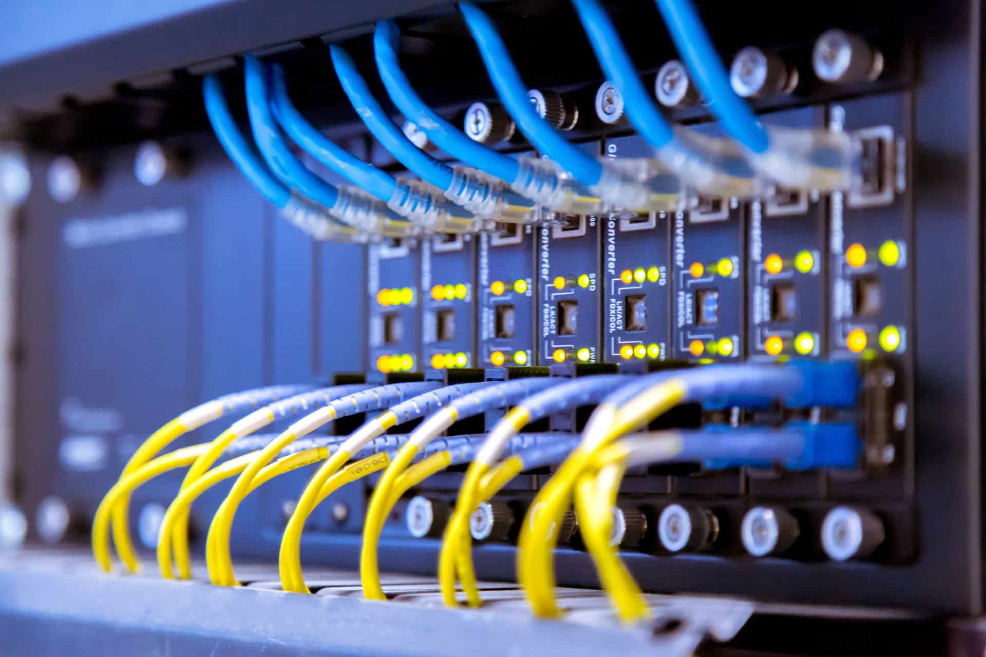 network switch and ethernet cables in data center